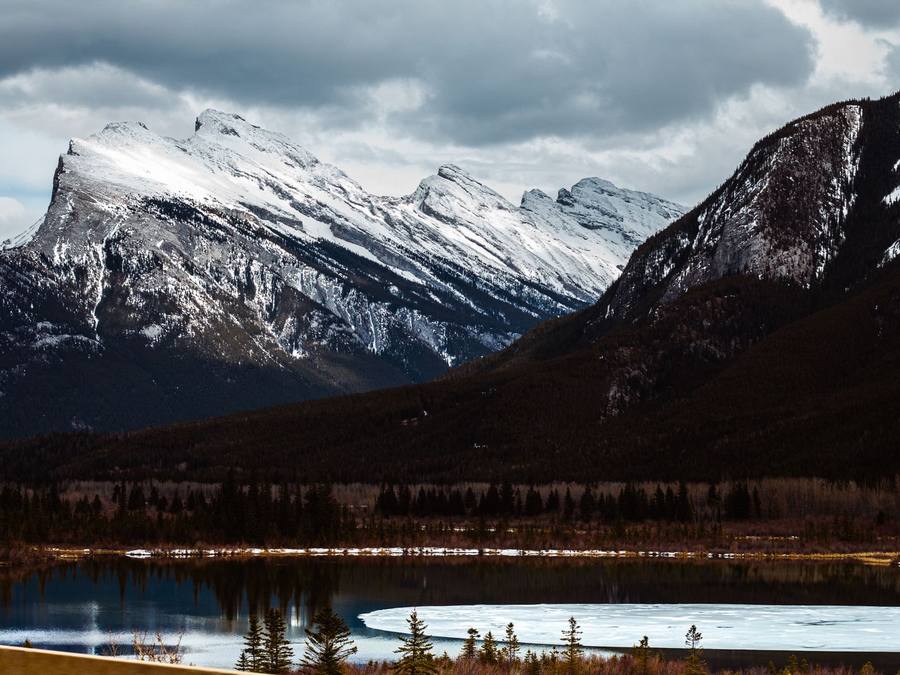 Western Provincial Movers truck on the Trans-Canada Highway into Canmore and the Three Sisters